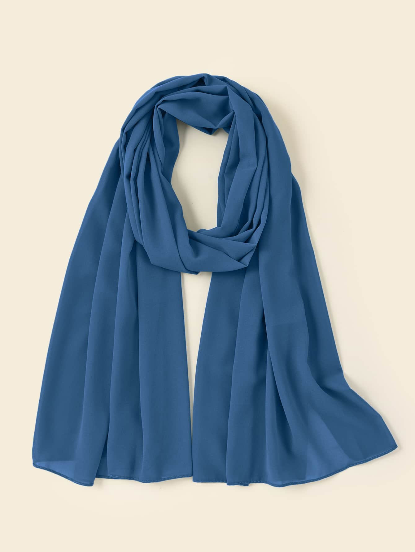 1pc Women Hijab Ladies' Solid Color Chiffon Scarf Suitable For Daily Wear Abaya Accessories Women Veil - Blue - View 1