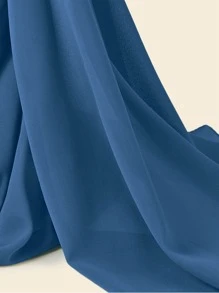 1pc Women Hijab Ladies' Solid Color Chiffon Scarf Suitable For Daily Wear Abaya Accessories Women Veil - Blue - View 2