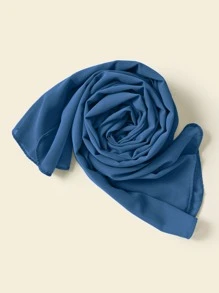 1pc Women Hijab Ladies' Solid Color Chiffon Scarf Suitable For Daily Wear Abaya Accessories Women Veil - Blue - View 3