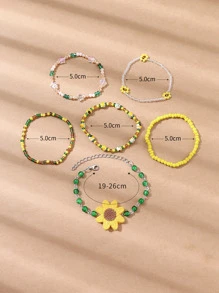 6pcs Sunflower Decor Beaded Bracelet - Multicolor - View 3