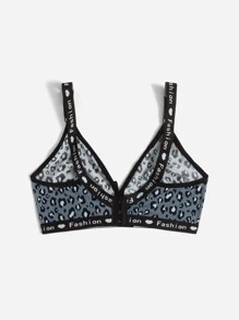 Plus Leopard Print Letter Tape Panel Bralet - Multicolor - View 2