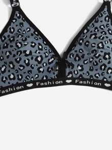 Plus Leopard Print Letter Tape Panel Bralet - Multicolor - View 3