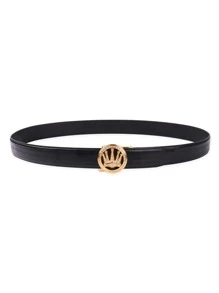 Men Rhinestone & Crown Decor Metal Buckle Belt Boho - Black - View 2