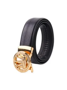 Men Rhinestone & Crown Decor Metal Buckle Belt Boho - Black - View 3