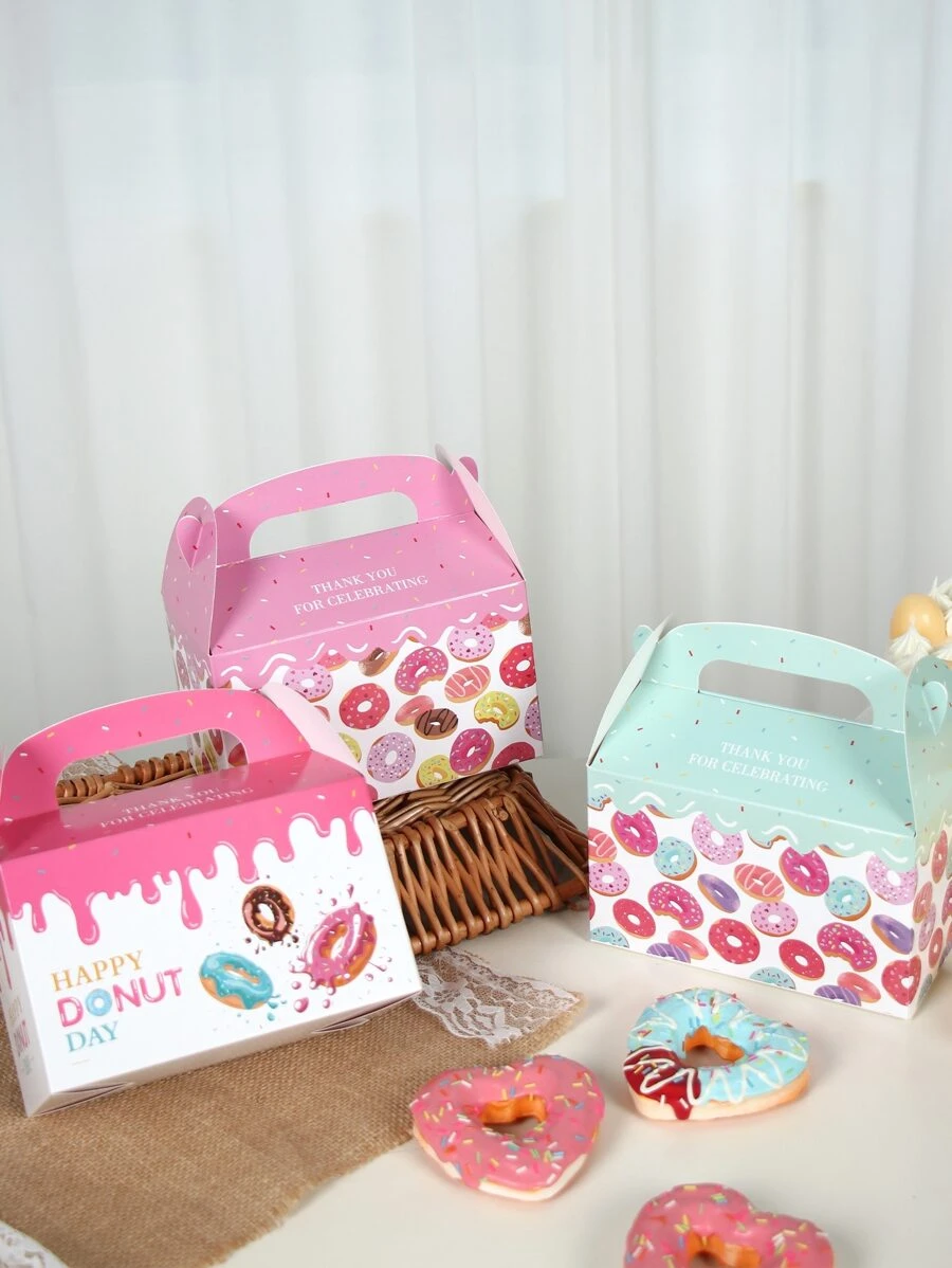 4入組 16*9.5*9.5 厘米粉紅色甜甜圈風格禮品盒，男孩女孩性別揭示粉紅色主題生日嬰兒洗禮婚禮家庭假日派對禮品包裝用品糖果盒，廚房烹飪包裝用品食品蛋糕盒，餅乾麵包盒 - 彩色 - 查看 1