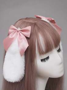 ROMWE 2pcs Rabbit Ear & Bow Decor Hair Clip Valentines