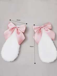 ROMWE 2pcs Rabbit Ear & Bow Decor Hair Clip Valentines