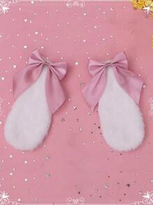 ROMWE 2pcs Rabbit Ear & Bow Decor Hair Clip Valentines