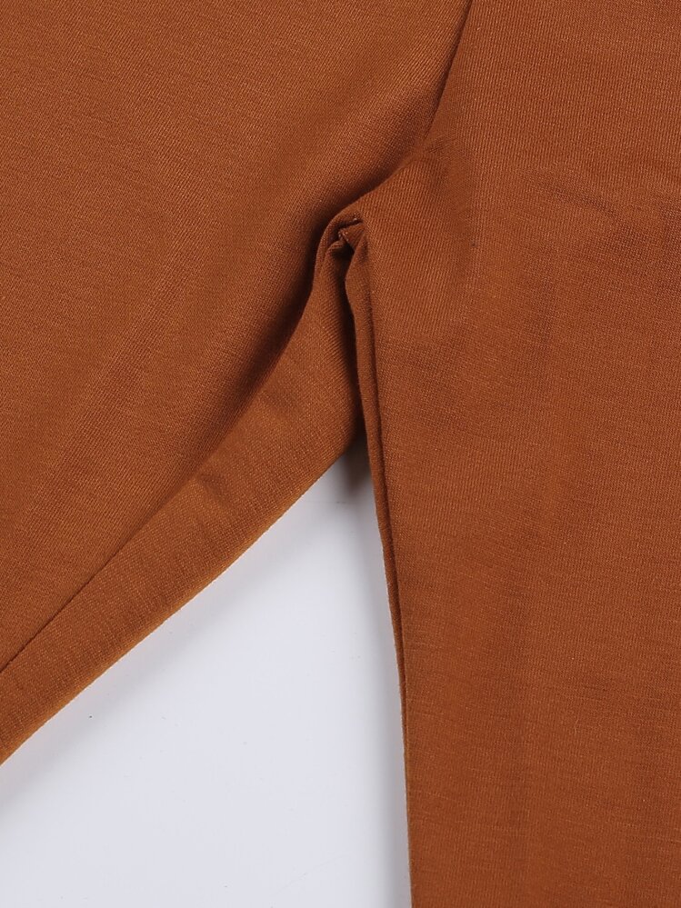 SHEIN 小男童字母貼布運動衫和衛褲 - 棕色 - 查看 5