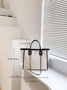 Contrast Binding Top Handle Bag - Beige - View 2
