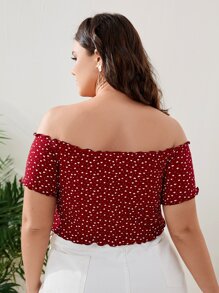 SHEIN VCAY Áo thun Plus size Xù nhỏ Tim Tất cả trên in Boho - Màu Đỏ Sâu - Xem 2