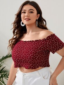 SHEIN VCAY Áo thun Plus size Xù nhỏ Tim Tất cả trên in Boho - Màu Đỏ Sâu - Xem 4