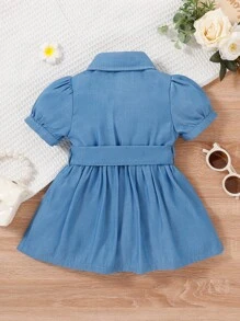 嬰兒女孩蓬蓬袖腰帶襯衫裙