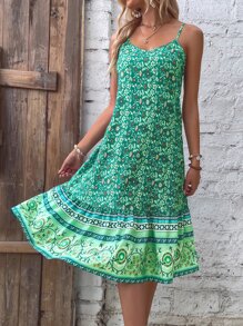 SHEIN Unity Floral Print Ruffle Hem Cami Dress - Green - View 4