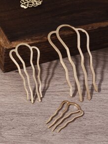 3个复古简约合金U型发夹发髻器发髻发饰发夹，学生用品，发饰，头部饰品 - 金色 - 查看 1