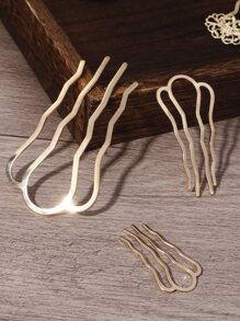 3个复古简约合金U型发夹发髻器发髻发饰发夹，学生用品，发饰，头部饰品 - 金色 - 查看 2