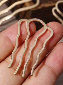 3个复古简约合金U型发夹发髻器发髻发饰发夹，学生用品，发饰，头部饰品 - 金色 - 查看 4