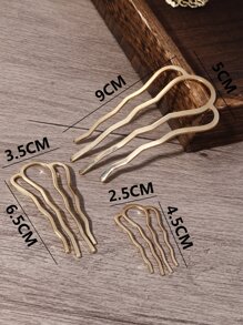 3个复古简约合金U型发夹发髻器发髻发饰发夹，学生用品，发饰，头部饰品 - 金色 - 查看 5