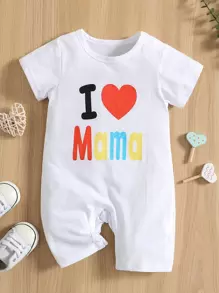 Đứa bé trai Đồ họa trái tim và chữ cái Romper - trắng - Xem 1