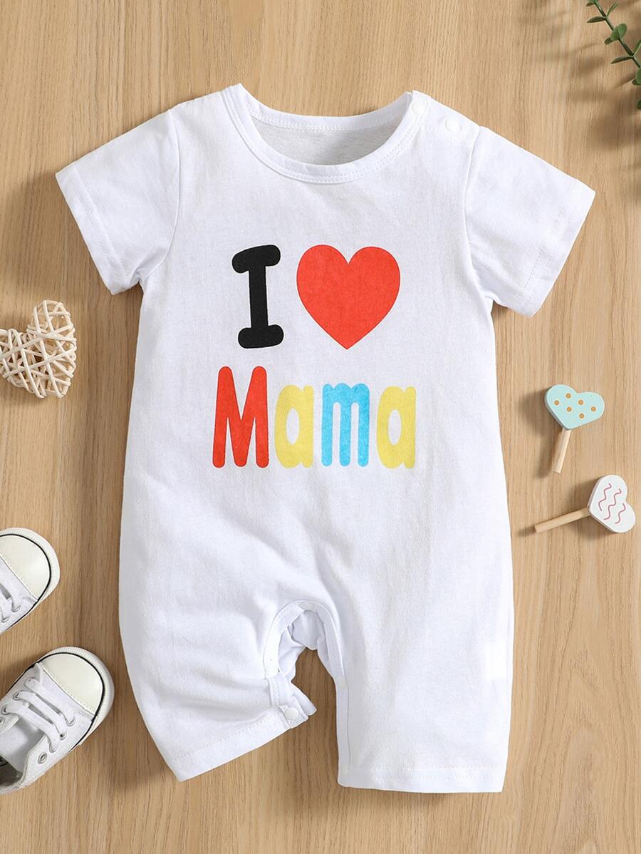 Đứa bé trai Đồ họa trái tim và chữ cái Romper - trắng - Xem 1