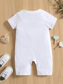 Đứa bé trai Đồ họa trái tim và chữ cái Romper - trắng - Xem 2