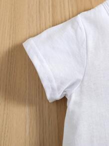 Đứa bé trai Đồ họa trái tim và chữ cái Romper - trắng - Xem 5