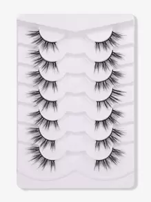 MAANGE 7对自然蓬松精致假睫毛，适合日常使用，卡通风格，旅行必备，加长飞扬式睫毛条 - 黑色 - 查看 1