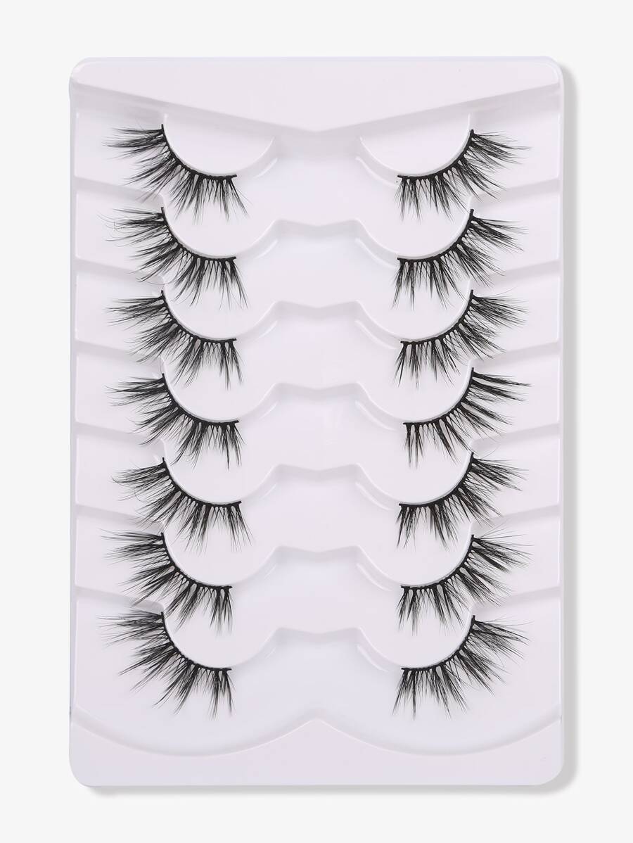 MAANGE 7对自然蓬松精致假睫毛，适合日常使用，卡通风格，旅行必备，加长飞扬式睫毛条 - 黑色 - 查看 1