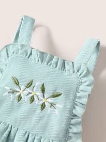 嬰兒花卉刺繡褶邊背帶連身褲和T恤