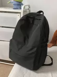 1 chiếc Balo dung tích lớn đơn giản, màu trơn, thích hợp cho đi chơi, du lịch, mua sắm, đựng vừa máy tính xách tay và sách vở - màu đen - Xem 2
