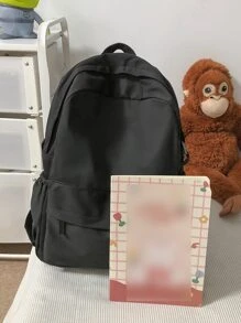 1 chiếc Balo dung tích lớn đơn giản, màu trơn, thích hợp cho đi chơi, du lịch, mua sắm, đựng vừa máy tính xách tay và sách vở - màu đen - Xem 6