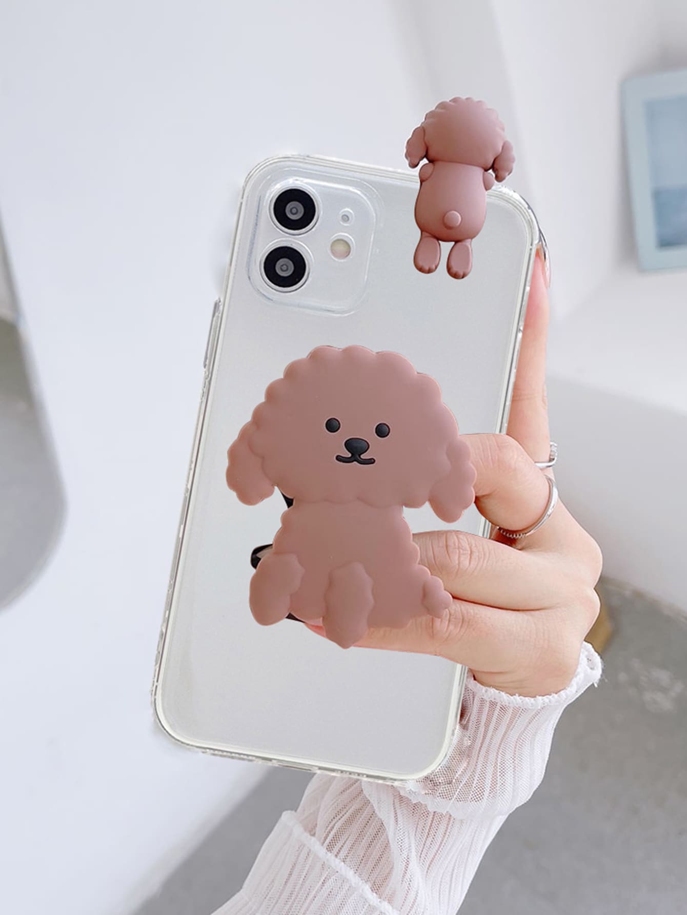 Funda para móvil con diseño de perro de dibujos animados con agarre de teléfono sobresaliente - transparente - Ver 1
