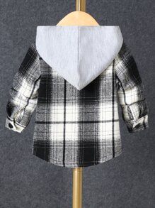 Baby Boy Plaid Print Hooded Coat Without Tee