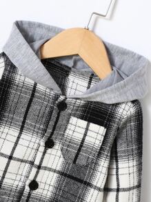 Baby Boy Plaid Print Hooded Coat Without Tee