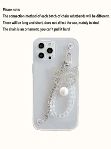 Butterfly & Pearl Pendant Metal Chain Phone Case Compatible With Iphone 15 Pro Max/14/13/12/11