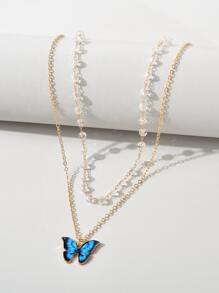 蝴蝶墜飾多層次項鍊