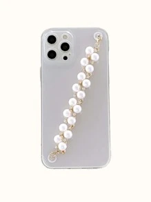 Pearl & Rhinestone Chain Design Phone Case, Compatible With Iphone 15 Pro Max 14 13 12 11,International Version, Not The Domestic Version - Clear - View 2