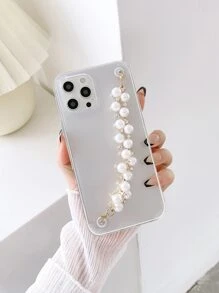 Pearl & Rhinestone Chain Design Phone Case, Compatible With Iphone 15 Pro Max 14 13 12 11,International Version, Not The Domestic Version - Clear - View 3