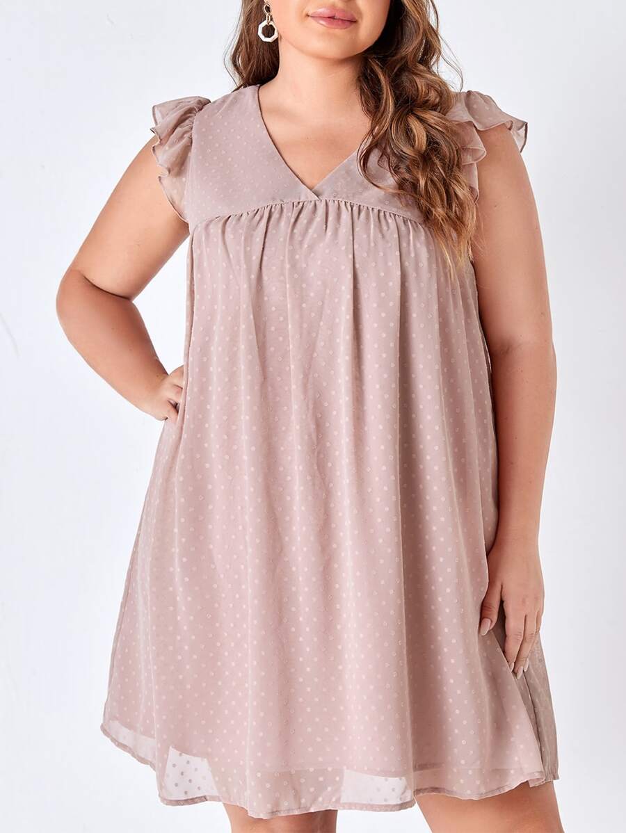 EMERY ROSE Plus Swiss Dot Butterfly Sleeve Chiffon Dress - Dusty Pink - View 1