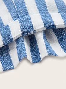 Dreamara Plus Striped Tie Back Ruffle Sleeve Crop Top - Blue and White - View 3