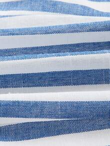 Dreamara Plus Striped Tie Back Ruffle Sleeve Crop Top - Blue and White - View 4