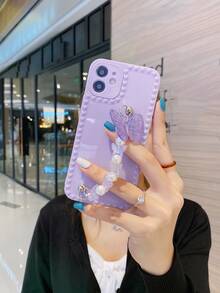 Butterfly Decor Hand Strap Phone Case - Purple - View 2