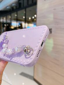 Butterfly Decor Hand Strap Phone Case - Purple - View 4