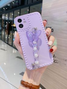 Butterfly Decor Hand Strap Phone Case - Purple - View 5