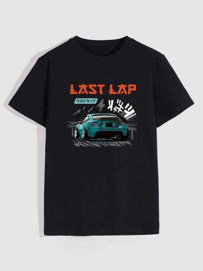 romwe guys car & letter graphic tee