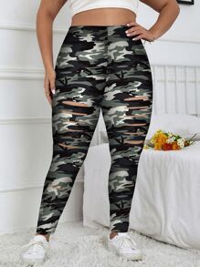 Flirla Leggings con estampado de camuflaje desgarro escalonado