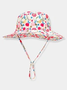 1 件儿童花朵太阳帽女童网眼渔夫帽幼儿防紫外线沙滩帽儿童可折叠渔夫帽适合 0-6 岁女孩 - 彩色 - 查看 1