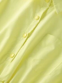 素色落肩袖腰部抽繩襯衫連衣裙 - 黃色 - 查看 4