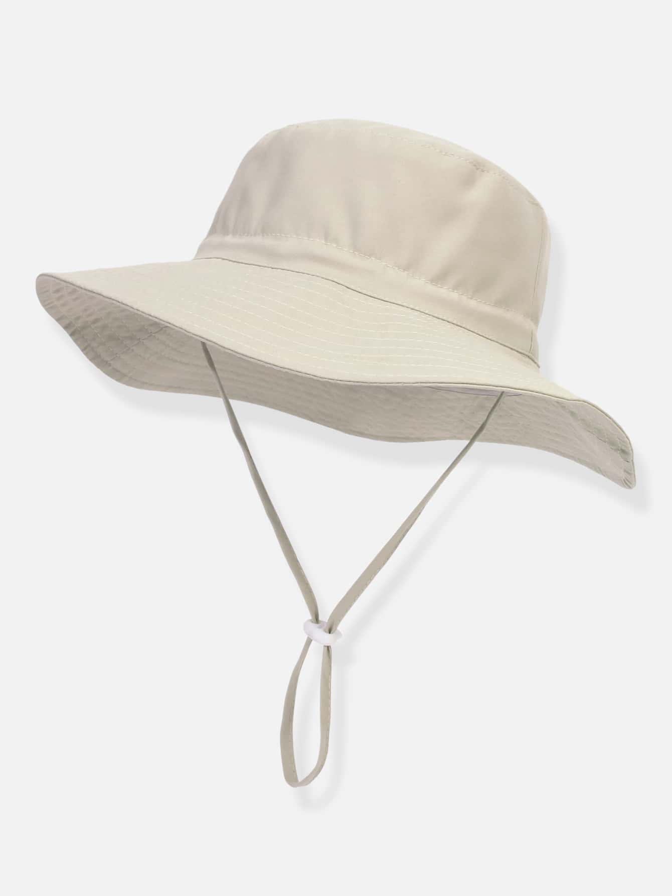 1pc Kids Solid Color Adjustable Size Sun Protection Bucket Hat, For Outdoor Holiday Travel - Beige - View 1