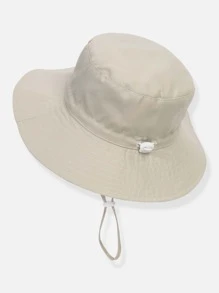 1pc Kids Solid Color Adjustable Size Sun Protection Bucket Hat, For Outdoor Holiday Travel - Beige - View 4